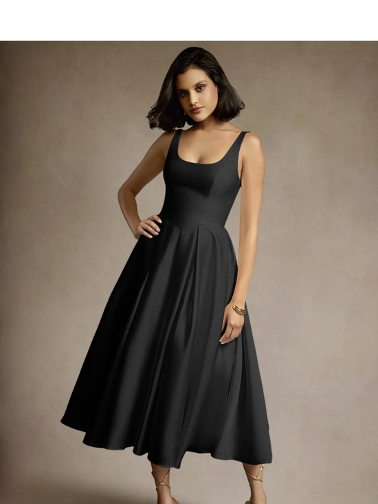 Azazie Dresses & Skirts - Olivia Black Pleated Midi Dress